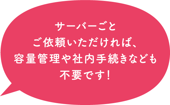 サーバーごとご依頼いただければ、容量管理や社内手続なども不要です！